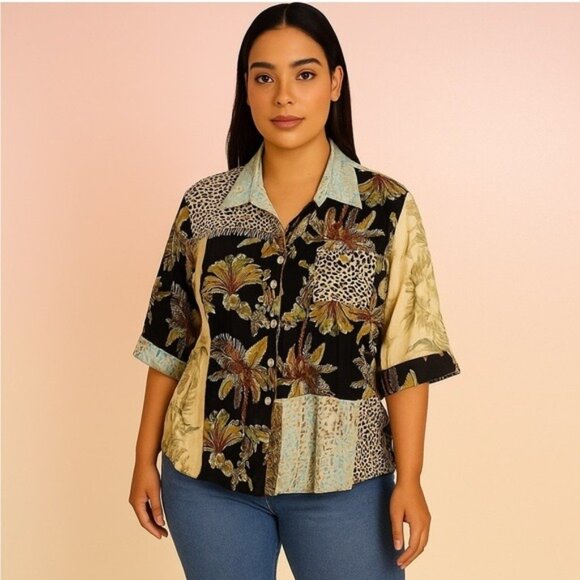 Vintage Faith Patchwork Beaded Art-to-Wear Blouse Shacket Size XL - Picture 1 of 11